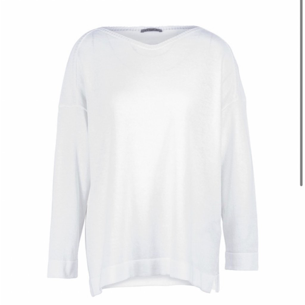 Oska Tarovi Linen Cotton Lightweight Pullover Tunic Sweater Top Cream Of White